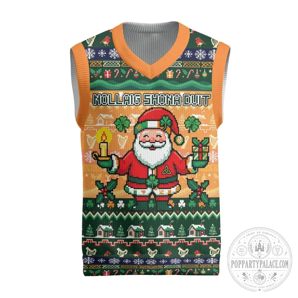 Nollaig Shona Duit Irish Christmas Santa Claus Ugly Sweater Vest