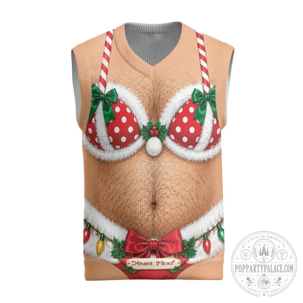 Funny Hairy Chest Christmas Bikini Ugly Sweater Vest 4 Funny Hairy Chest Christmas Bikini Ugly Sweater Vest