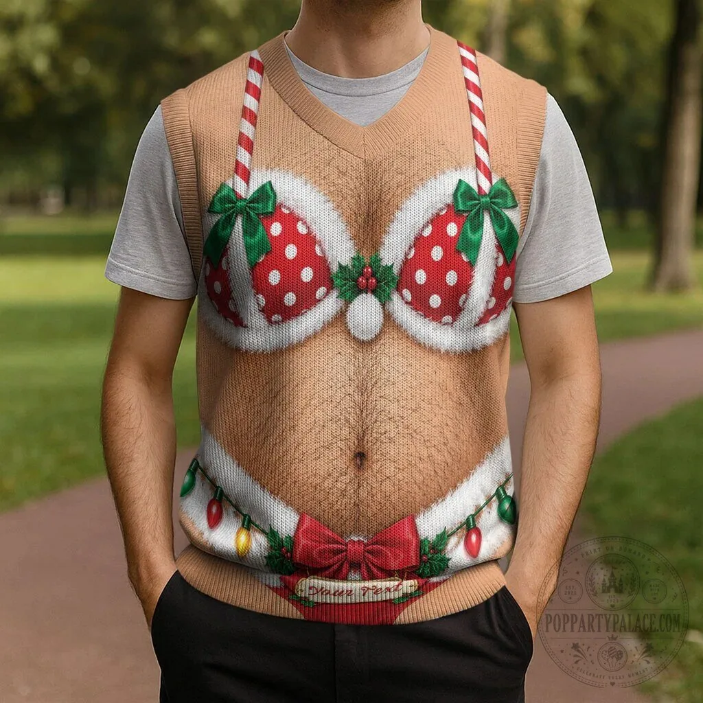 Funny Hairy Chest Christmas Bikini Ugly Sweater Vest 13 Funny Hairy Chest Christmas Bikini Ugly Sweater Vest
