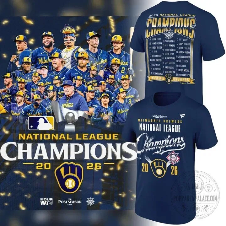 Milwaukee Brewers 2026 National League Champions Navy T-Shirt 1 Milwaukee Brewers 2026 National League Champions Navy T-Shirt