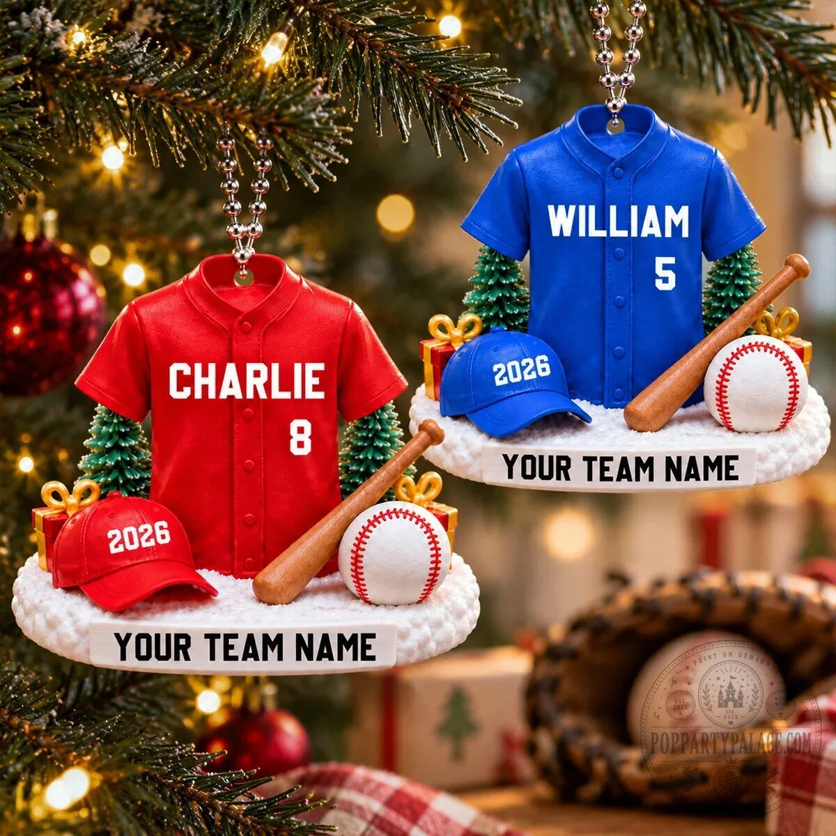 Personalized Baseball Player Uniform Christmas Ornament Custom Name Number Year Team