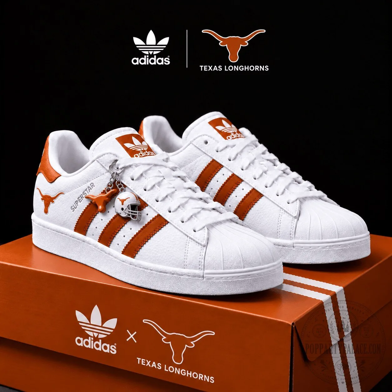 Texas Longhorns Adidas Superstar Custom White and Orange Low-Top Sneakers