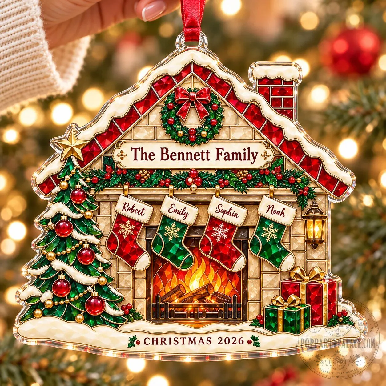 Personalized Family Fireplace Christmas Stockings House Ornament with Custom Names 2 Personalized Family Fireplace Christmas Stockings House Ornament with Custom Names