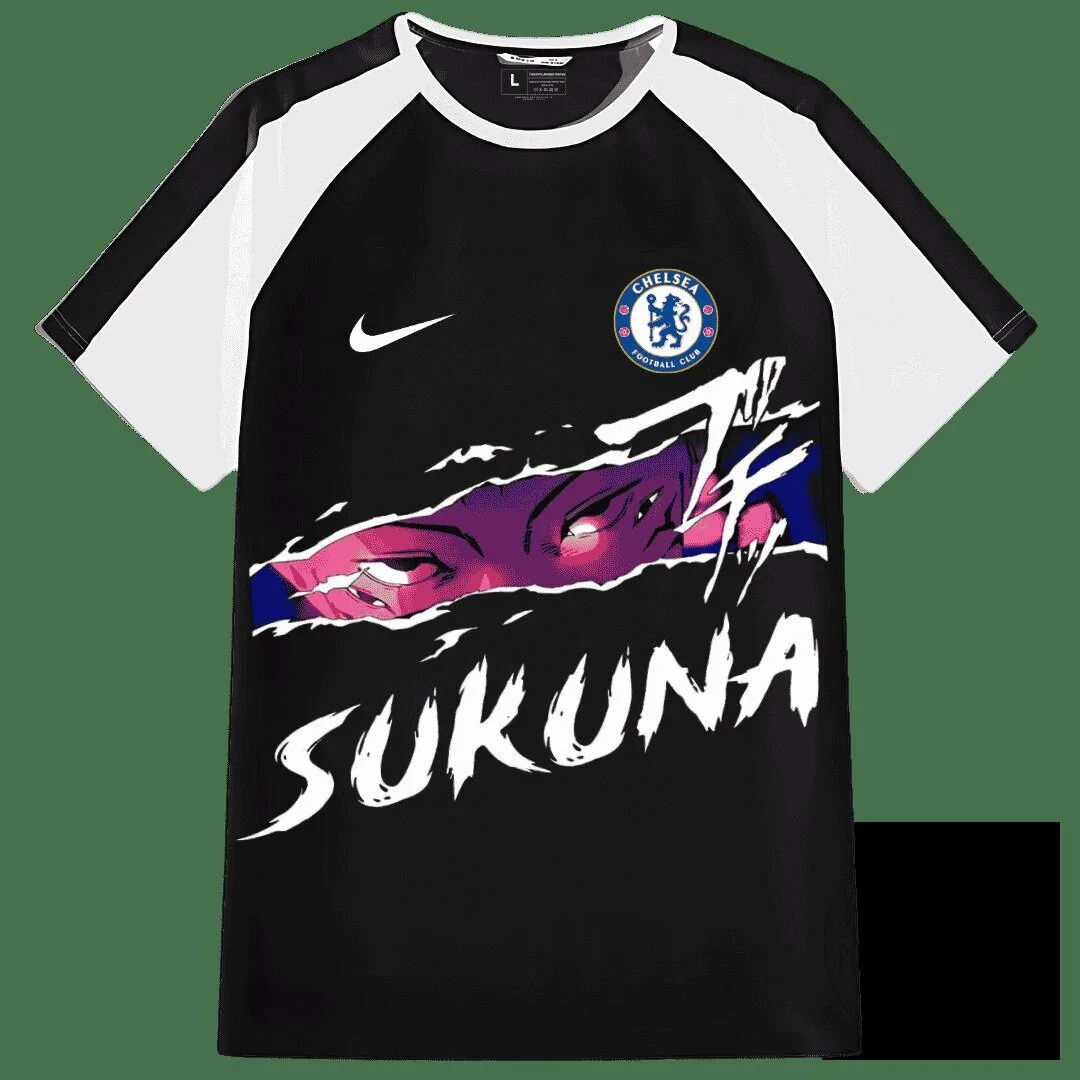 Chelsea Football Club Sukuna Jujutsu Kaisen Anime Black and White Jersey 1 Chelsea Football Club Sukuna Jujutsu Kaisen Anime Black and White Jersey