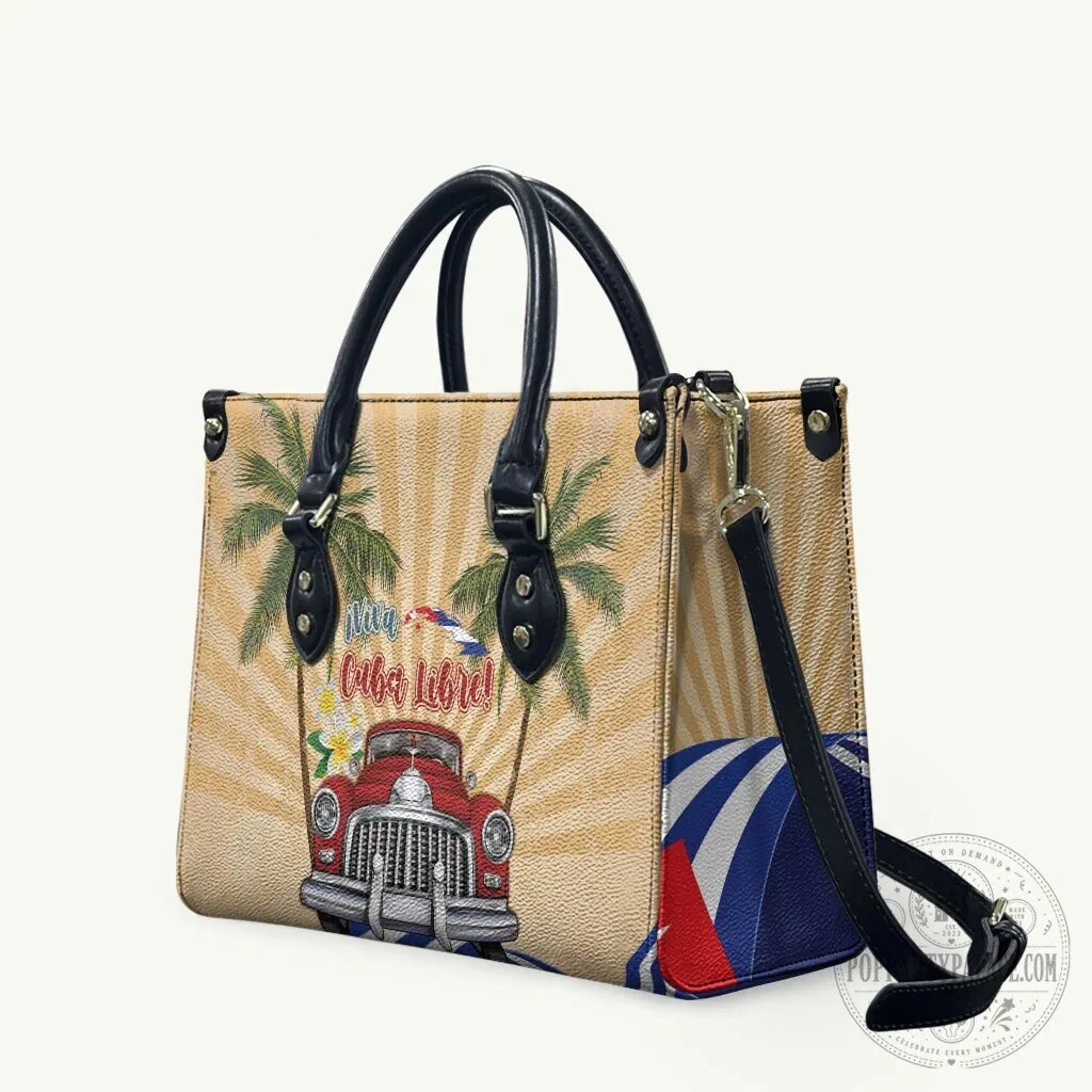Viva Cuba Libre Red Retro Car Tropical Palm Trees Handbag