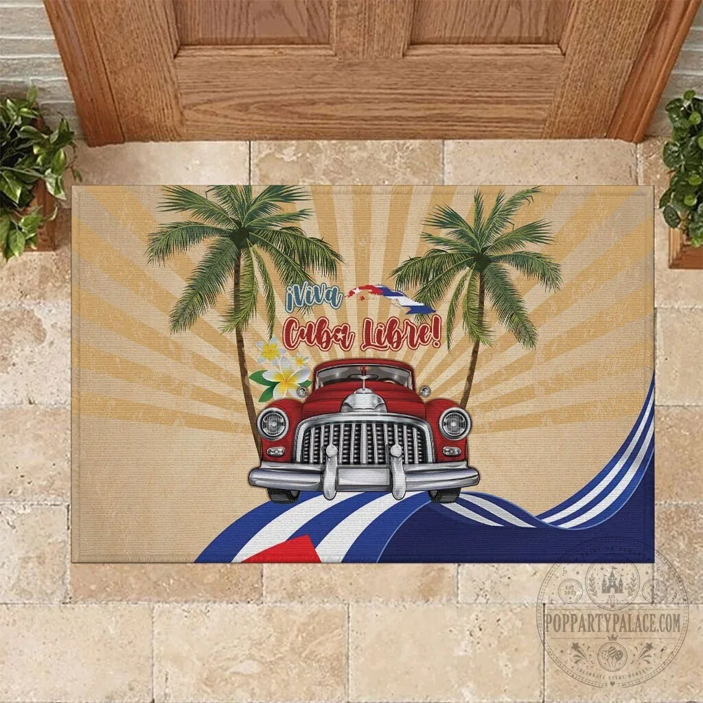 Viva Cuba Libre Cuban Retro Car Tropical Vibes Welcome Doormat