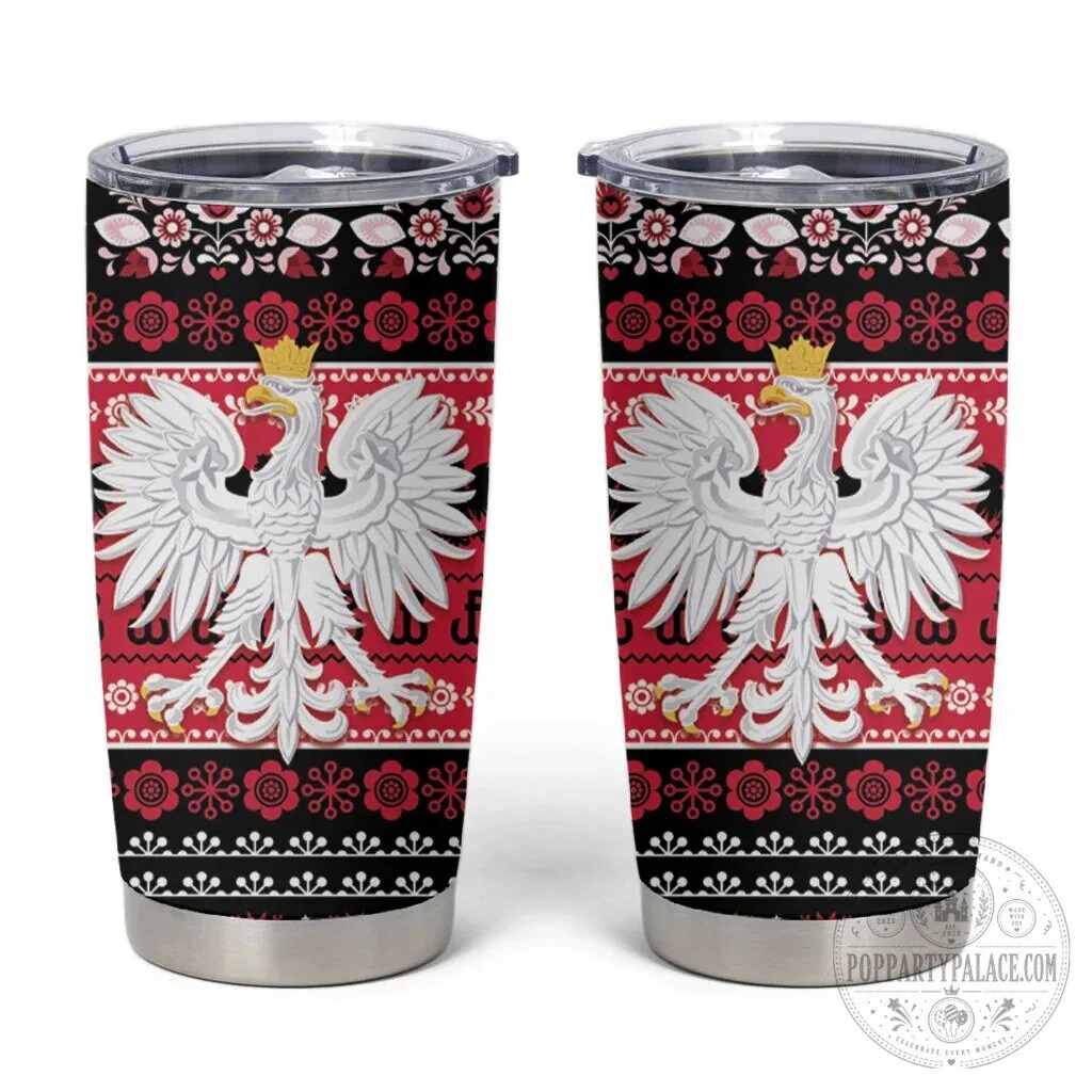 Poland Merry Christmas Lachy Sadeckie Pattern Black Version Tumbler Cup