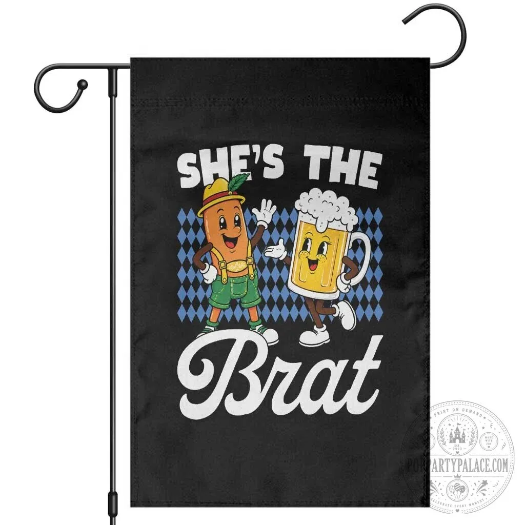 She's The Brat Sausage Beer Mug Oktoberfest Matching Couple Drinking Humor Garden Flag 1 She's The Brat Sausage Beer Mug Oktoberfest Matching Couple Drinking Humor Garden Flag