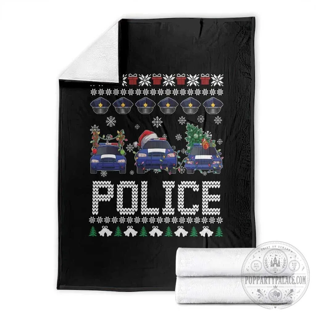 Police Car Christmas Ugly Sweater Pattern Holiday Blanket 5 Police Car Christmas Ugly Sweater Pattern Holiday Blanket