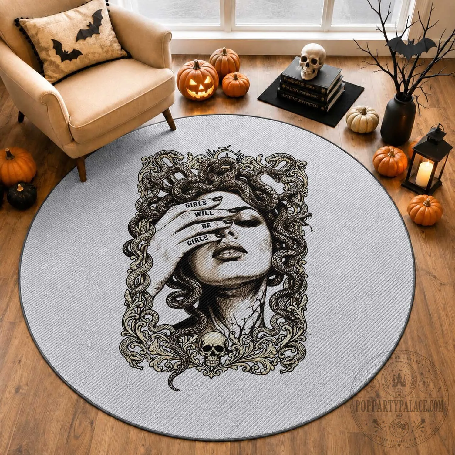 Gothic Medusa Greek Mythology Feminist Round Rug Girls Will Be Girls
