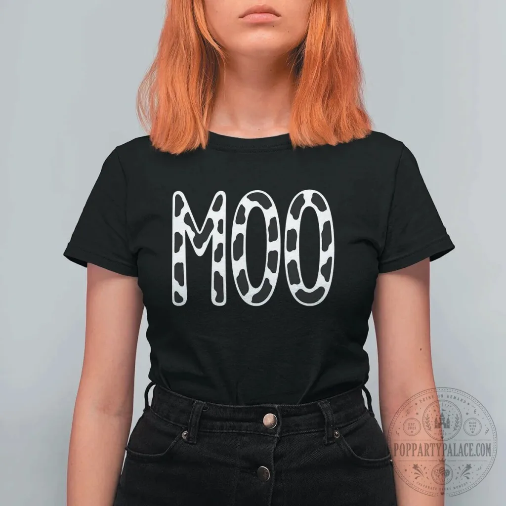 Moo Cow Print Halloween Costume Shirt for Women, Funny Farm Animal T-Shirt Moo Cow Print Halloween Costume Shirt for Women, Funny Farm Animal T-Shirt