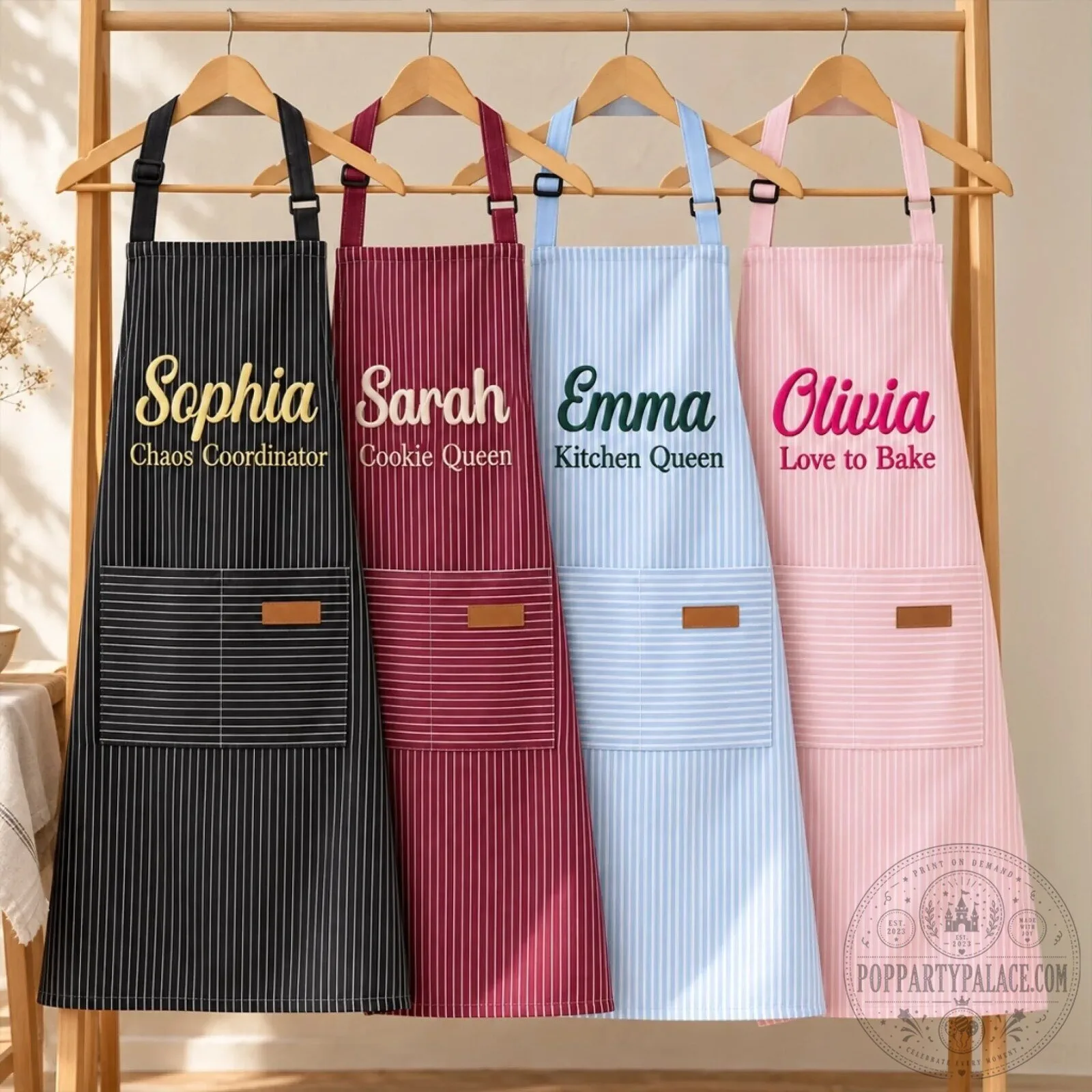 Personalized Embroidered Baking Apron for Women, Custom Name Kitchen Gift