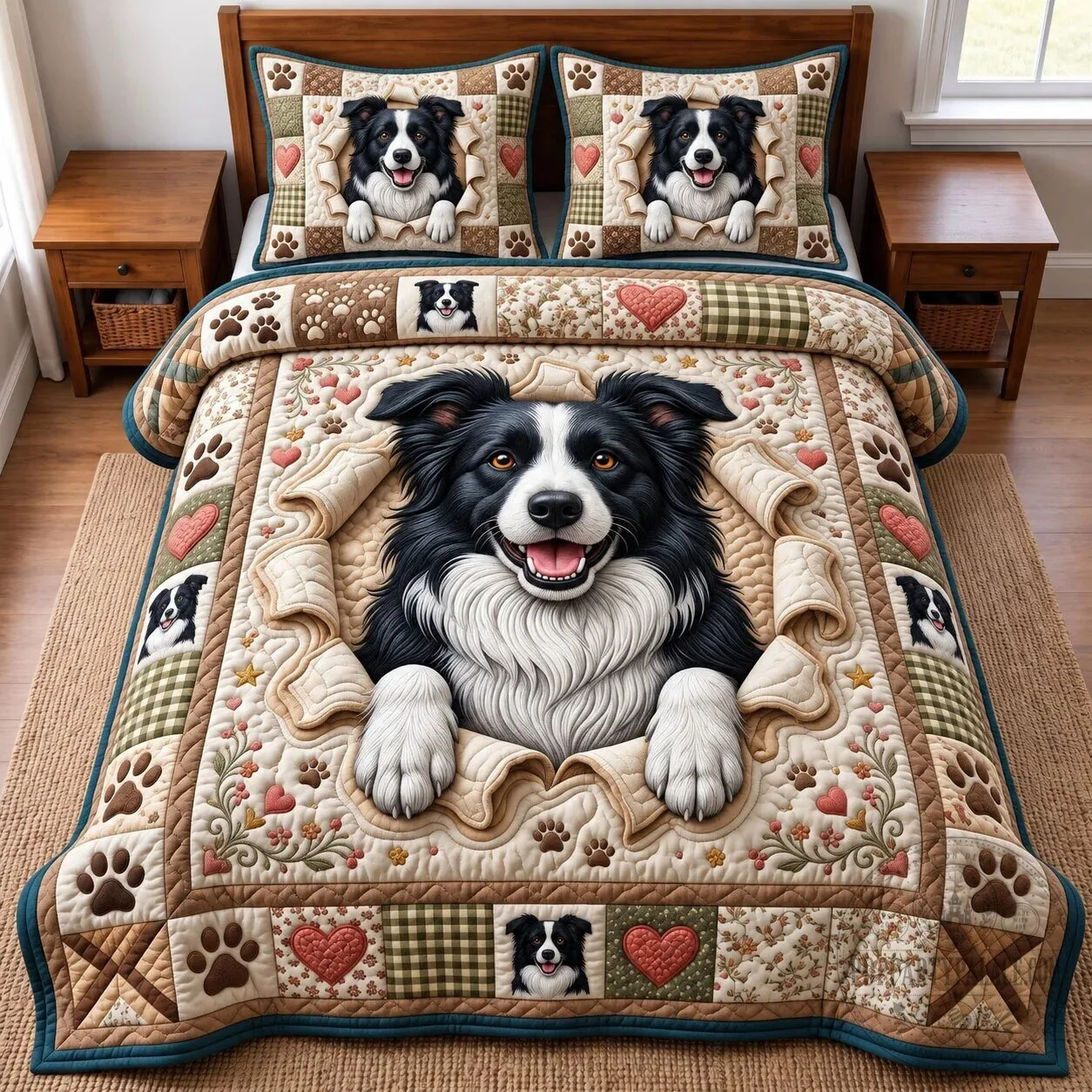 Border Collie Dog Breed Quilted Bedding Set with Pillow Shams