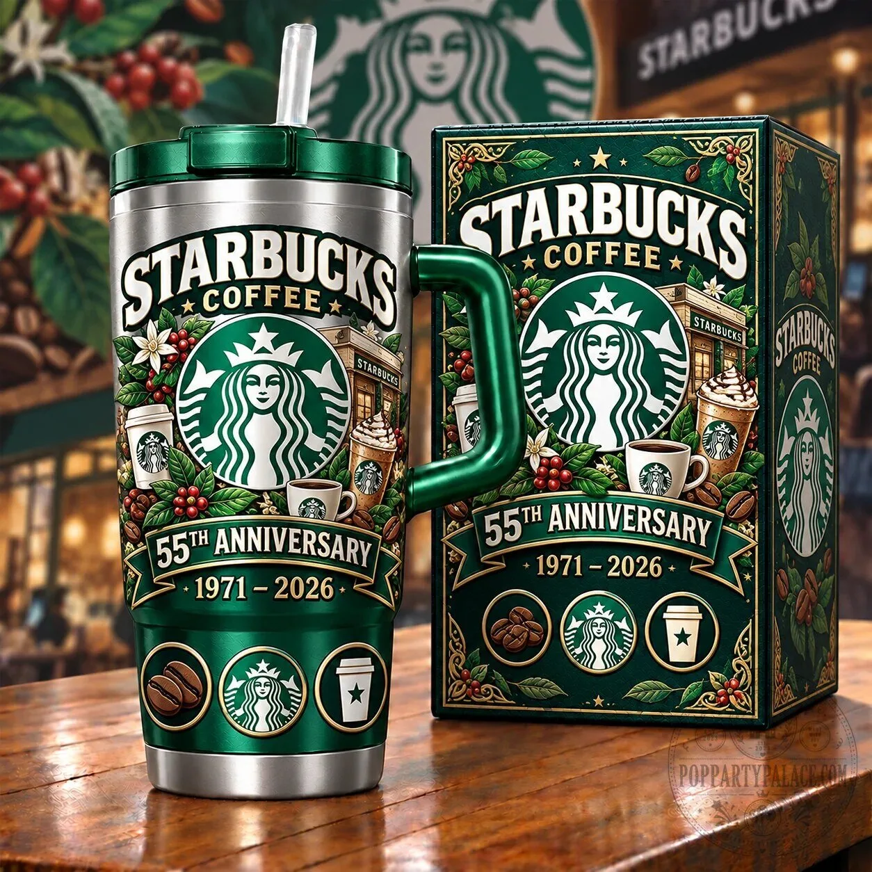 55th Anniversary Stainless Steel Tumbler with Handle from Starbucks Coffee, Insulated Design