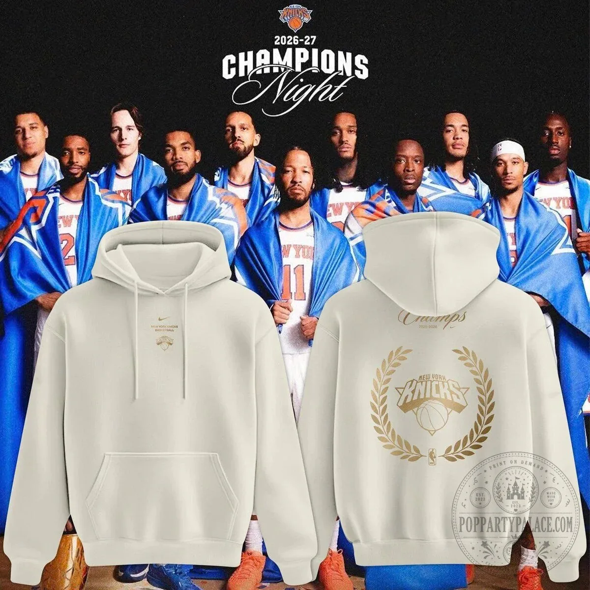 New York Knicks 2026 Champions Night Cream Unisex Hoodie