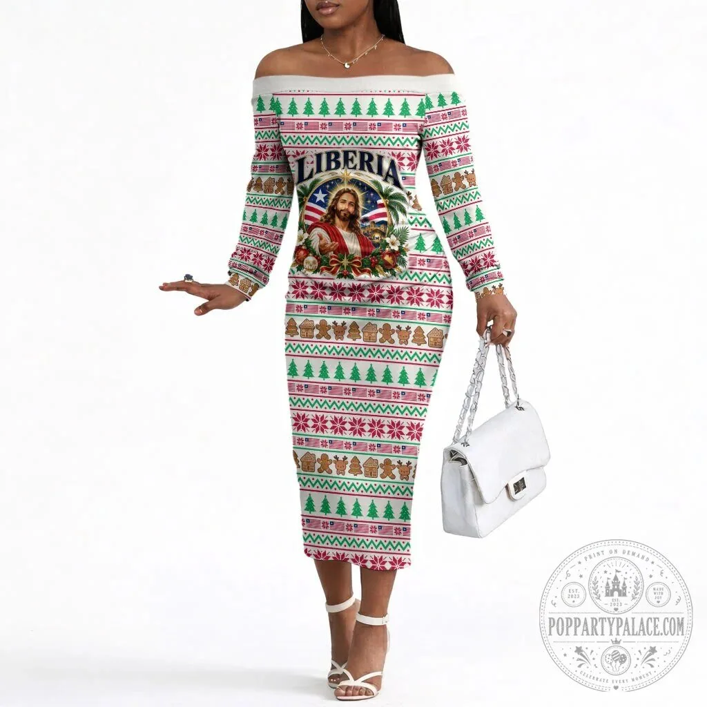Liberia Jesus Christmas Off The Shoulder Long Sleeve Midi Dress