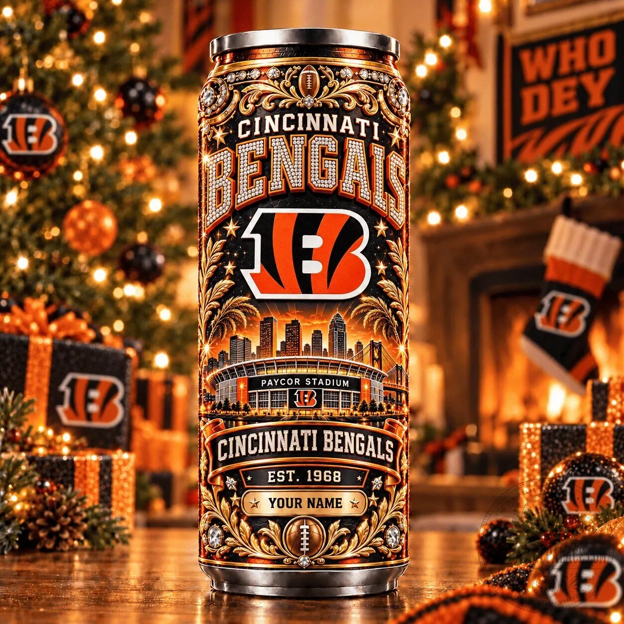 Cincinnati Bengals NFL Football Team Personalized Name Can Tumbler