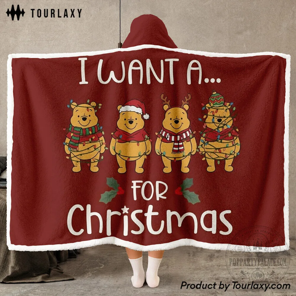 Winnie The Pooh Christmas Holiday Wearable Hooded Blanket
